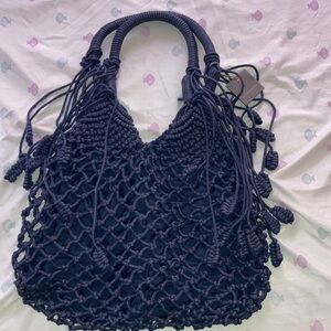 Monserat De Lucca Navy Knitted Shoulder Bag